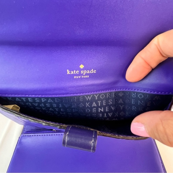 Kate Spade Crossbody Purse Blue Purple Snap Closure Card Holder Zip Pocket - Picture 8 of 10